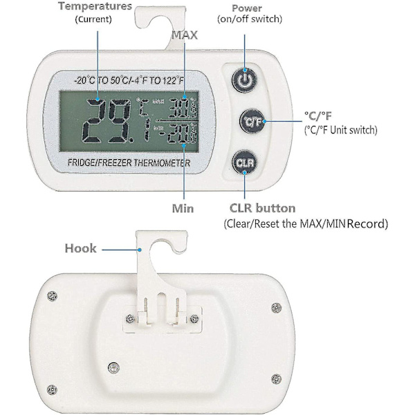 Kylskåpstermometer Digital Kylskåpstermometer, Vit