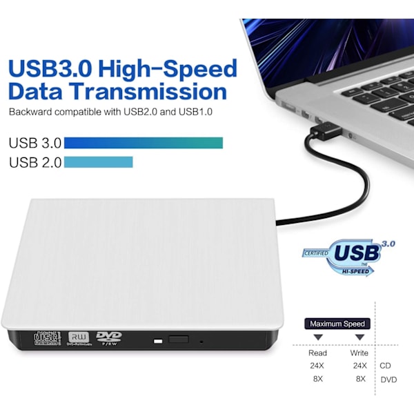 Neutral USB 3.0 extern mobil optisk enhet Cd/Dvd-brännare, extern bärbar dator
