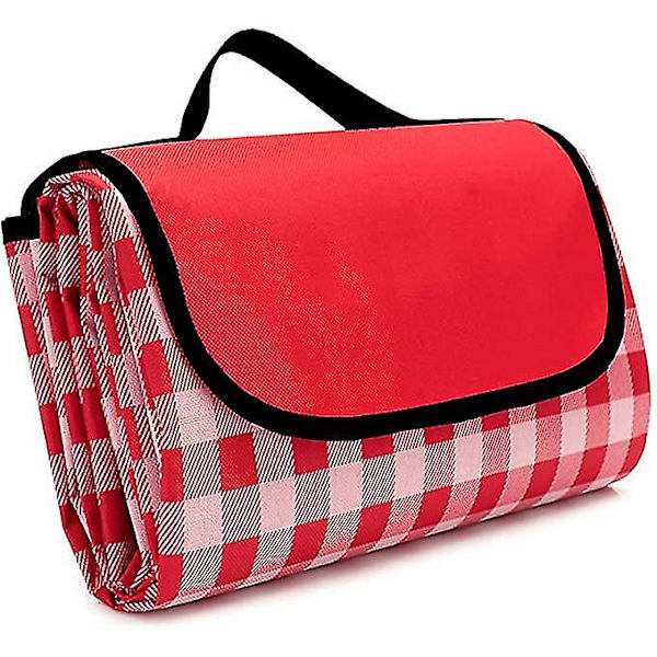 Picnic-tæppe ekstra stort udendørs picnicmåtte med vandtæt og sandtæt bagside Camping strandmåtte, foldbart, kompakt, overdimensioneret udendørs tæppe Tra Red 145x150cm
