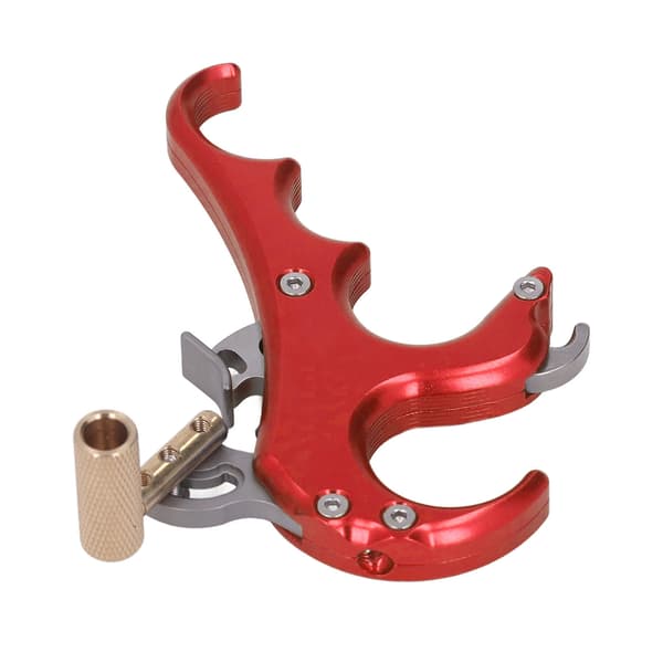 Justerbar känslighet 4-finger compoundbåge release hjälpmedel i röd aluminiumlegering