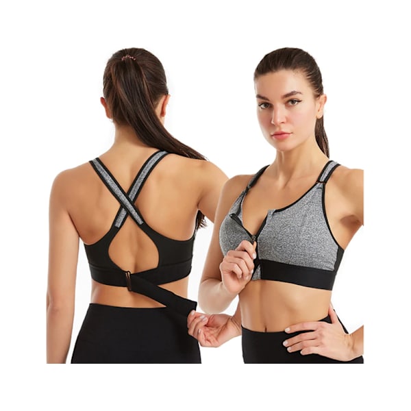Polyester Front Stängning Tränings-BH Dam Underkläder - Grå Variant Storlek Värde XL