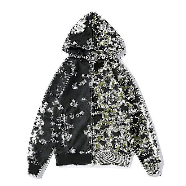 Den nya Luvtröja för herr Camo Loose Zipper Jacka Sweatershirt För Herr Pojke Black Green Black Green 4XL