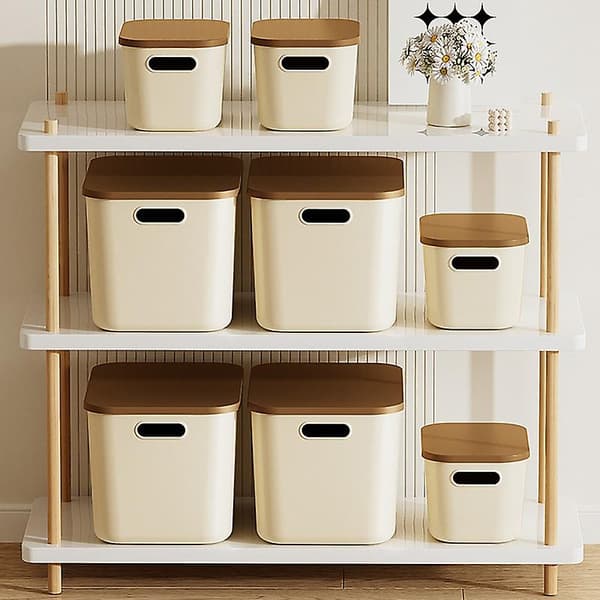【BQ】Storage Box with Lid and Handle Hole, Large Capacity, Stackable, Dustproof, for Makeup, Toys, Sundries Storage Basket Yellow Yellow L
