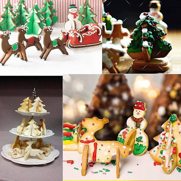 Christmas Rustfritt stål 3d Cookie Cutters Sett Cookies Former