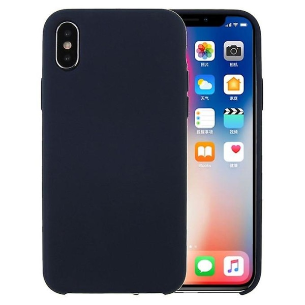For Iphone X Pure Color Flytende Silikon + Pc Dropproof Protective Back Cover Case (mørkeblå)