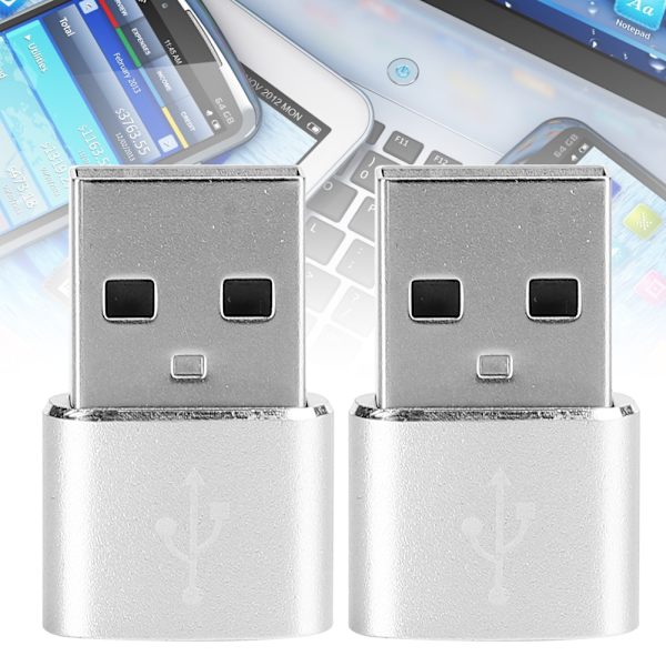 2 st Aluminiumlegering Typ C till USB Adapter Laddningssynkronisering Dataöverföring Silver