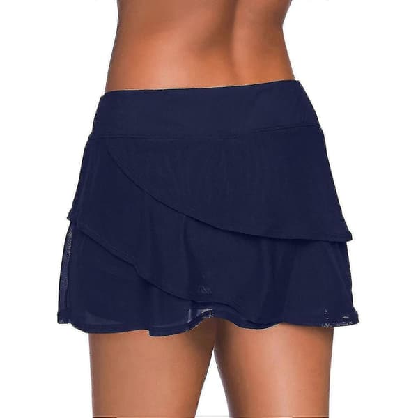 Bade-nederdel Ensfarvede flæser Høj talje Basic Foret med shorts Badetøj passer til damer Mørkeblå Dark Blue S
