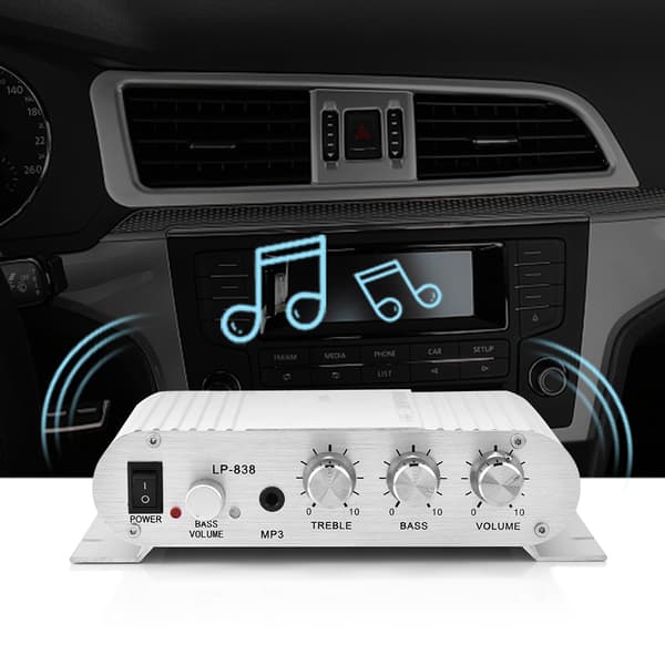 Sølv Mini HiFi 2.1 Stereo Bas Forstærker