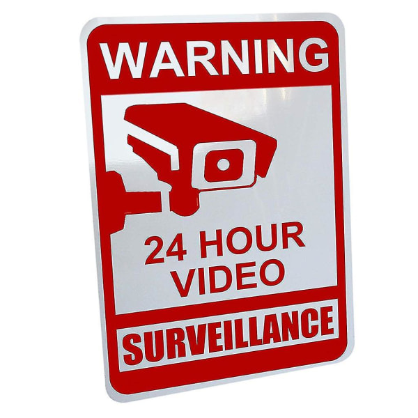 Advarsel 24 timers videoovervågningsskilt, aluminium, rødt, vintage metalskilt Red