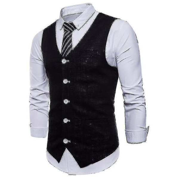 Men's Solid Color Single Breasted Vest black L