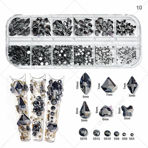 3d Glitter Nail Art Ab/farverig Hotfix Rhinestones Flatback Crystal Diamond Gems Multi Size12 Gird Style 10