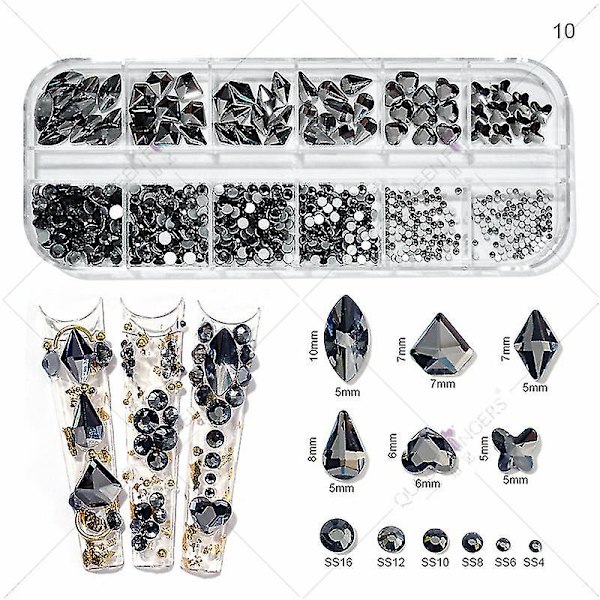 3d Glitter Nail Art Ab/farverig Hotfix Rhinestones Flatback Crystal Diamond Gems Multi Size12 Gird Style 10