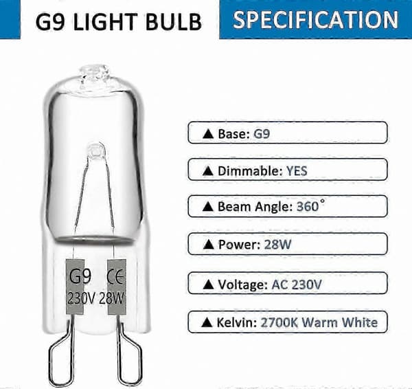 10-pack dimbara G9 halogenlampor, 28W 230V 370LM 2700K varmvit belysning