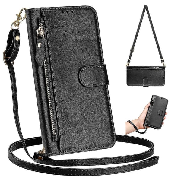 【BQ】Etui til Samsung Galaxy Note 10 Lite Lynlås Håndtaske Pung Læder ... Black