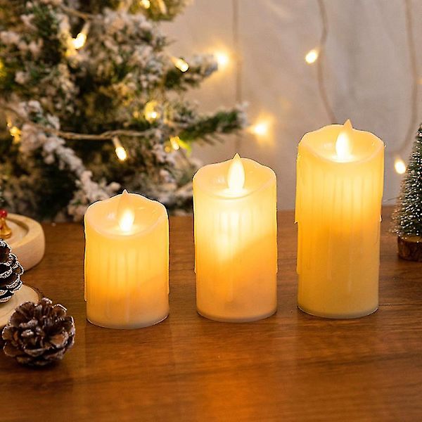 3 st Flameless Candle Light Simulering Smältvaxpelare Alltid på Led Candle Ornament för bröllop