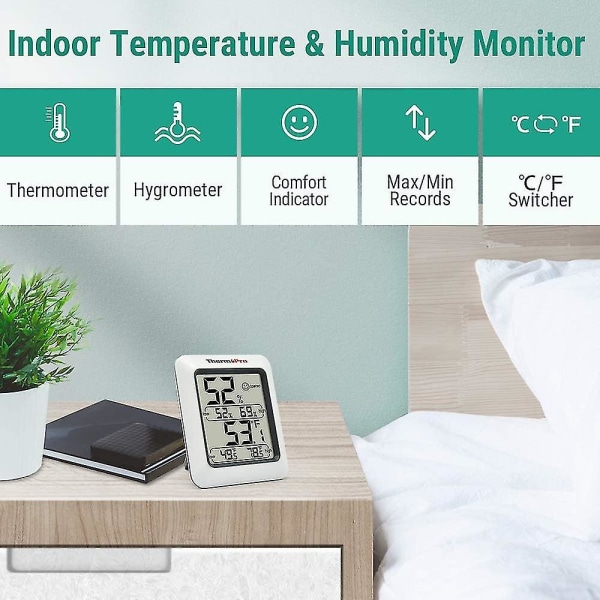 Digitalt hygrometer indendørs termometer Rumtermometer og luftfugtighedsmåler med temperatur fugtighedsmåler