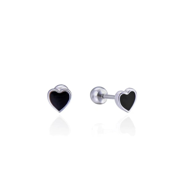 Silver, hjärtformade örhängen svarta utrustade med öronproppar i sterling  silver 3f25 | Fyndiq