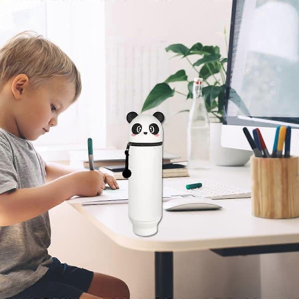 2-i-1 Blød Silikoneetui, Kawaii Penalhus, Søde Dyr Panda, Hvid