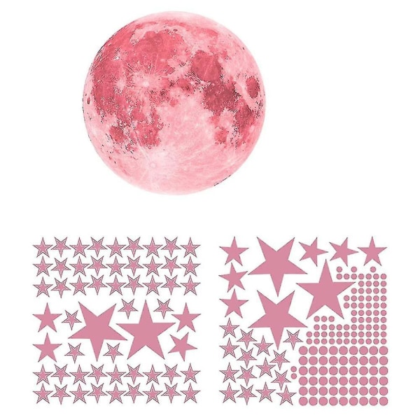 Glow in the Dark självlysande stjärnor och månen väggdekaler Pink