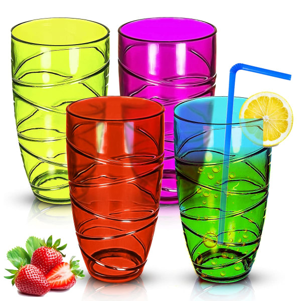 Sett med 4 fargede Swirl Plastic Akryl Drikkeglass Ball Glass Party