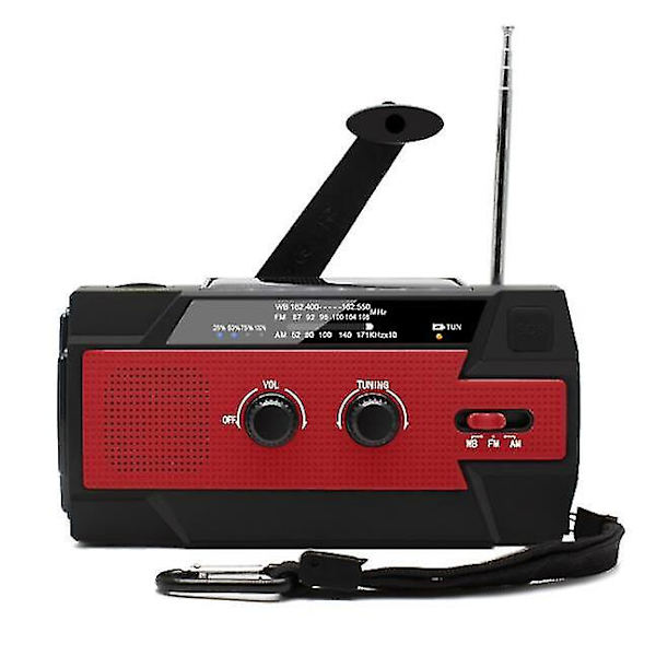 Hätäradio, 4000mah sääradiot käsikammalla &amp; Aurinkolataus, 3-vaihteinen led taskulamppu, sos-hälytys, kannettava power , am/fm/noaa, liike-se 4000mAh Red