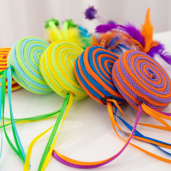 Katt skrapa leksak Färgglad tejp Bittålig lek för att lindra tristess Flätat rep Lollipop flytande bälte Kattstickleksak för husdjursstad Orange