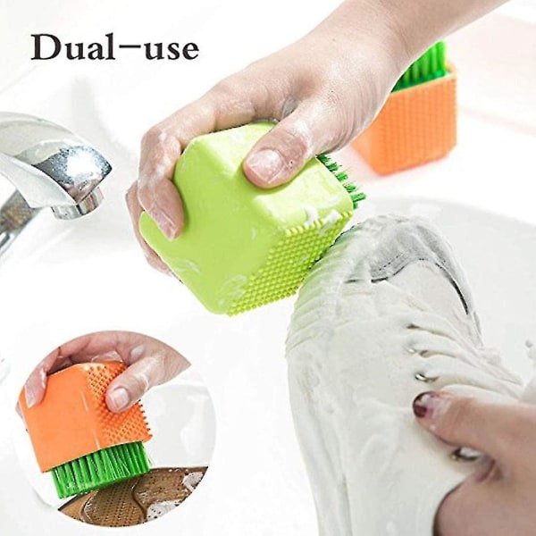 2-pack silikontvättborste Scrub Flerbruks hushållstyg tvättborste Dubbel användning Scrub