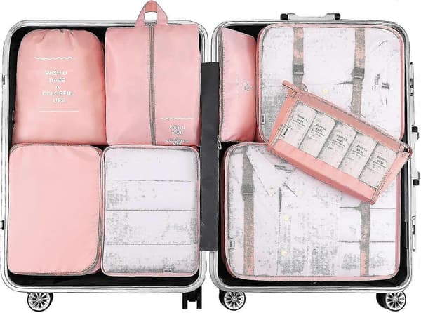 8-delars organiseringset bagage resväska förvaringsväskor packningskuber presenter Pink