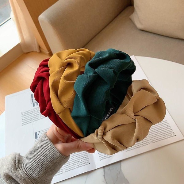 Mote hårtilbehør for kvinner Plissert designer bred hårbøyle Ensfarget hårbånd Jenter Blomst hodeplagg Retro pannebånd Khaki