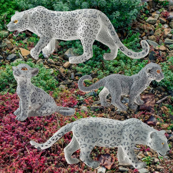4 st Realistisk Snöleopard PVC Miniatyr Djurmodell Figur Samling