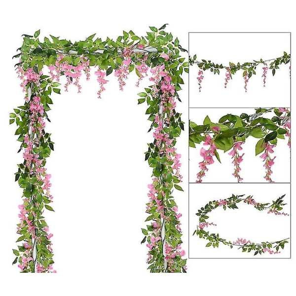 2st 7ft konstgjord blåregn Vine Garland växter Lövverk släpande blomma pink