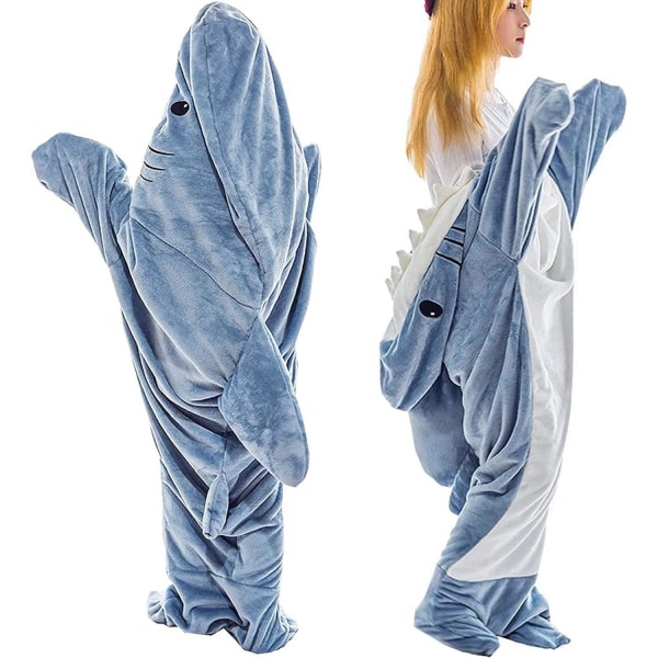 Den nya Shark Blanket hajfilt Vuxen Shark Onesie Adult Bärbarfilt Soft Blå Blå L