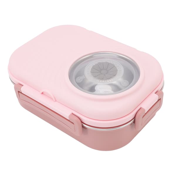 1450ml Rustfritt Stål Termisk Bento Matboks Dobbelt Lag Rombeholder for Studenter Rosa