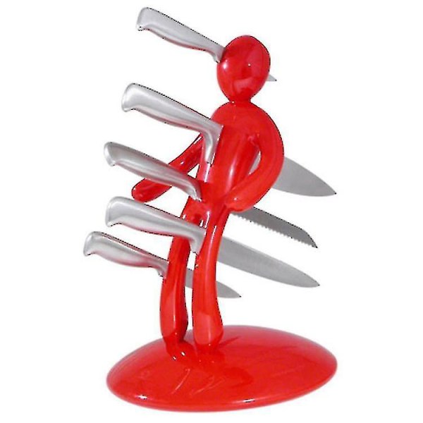 Köksknivhållare, knivhuggen man Köksknivblock med genomskinligt knivskydd for köttklyver With Knife Red