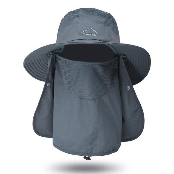 Fiskehat til mænd og kvinder, udendørs Uv-solbeskyttelse Bred skygget hat med ansigtsdæksel & nakkeklap dark gray