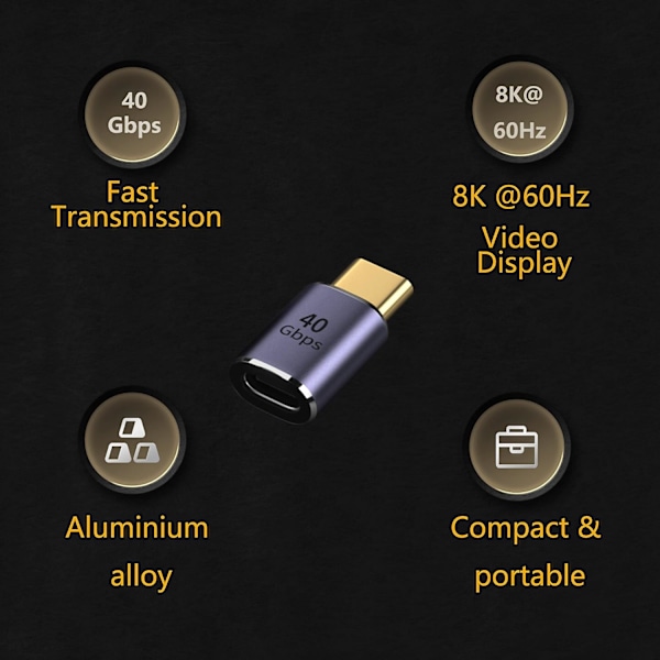 40 Gbps USB C-adapter, USB C hane till hona-adapter Högerstöd 8K@60HZ Video