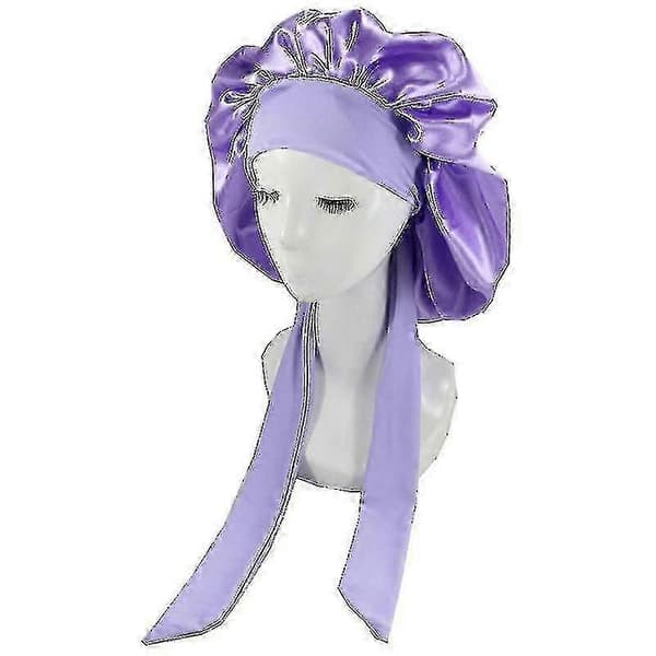 Satin Sovehætte med Bindebånd Nathue Purple