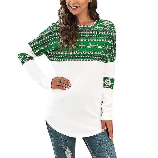 Hhcx-kvinner Christmas Xmas Fair Isle Pullover Jumper Genser Topp Green M