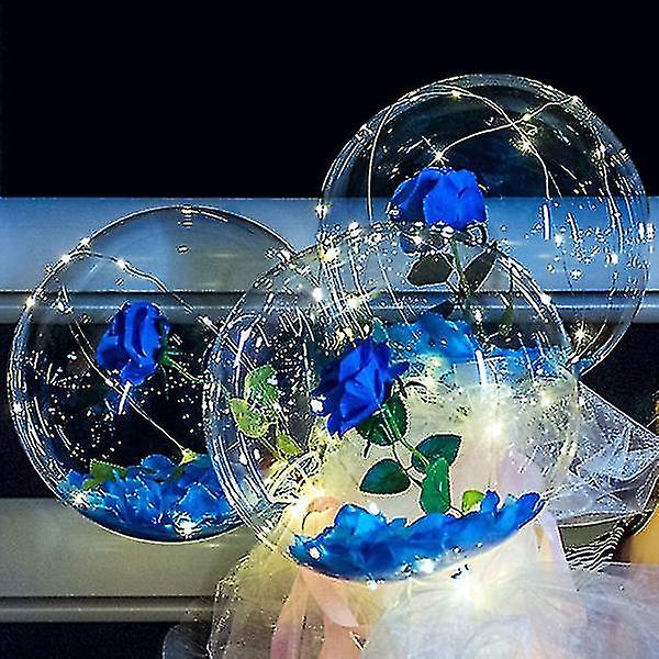 Lysende Ballong Rose Bouquet Led Light Up Bobo Ball Med Rose 20 Tommer Glow Bubble Balloons Blue Petls