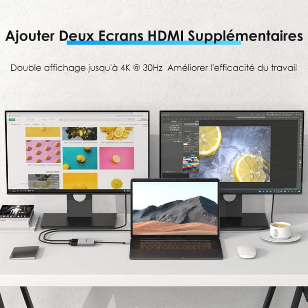 【BQ】USB-C til dobbelt HDMI 4k MST-adapter, bærbar USB C HDMI-hub, Type