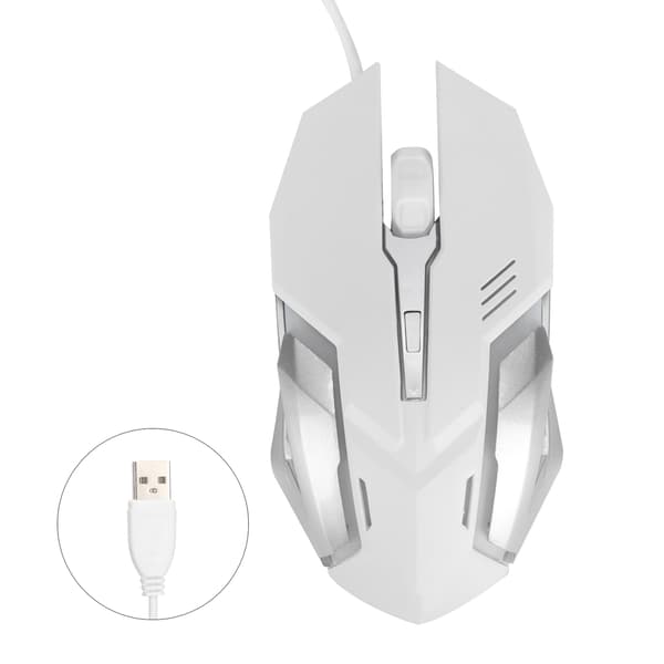 Lysende Optisk USB Kablet Gaming Kontor Bedrift Datamus Hvit