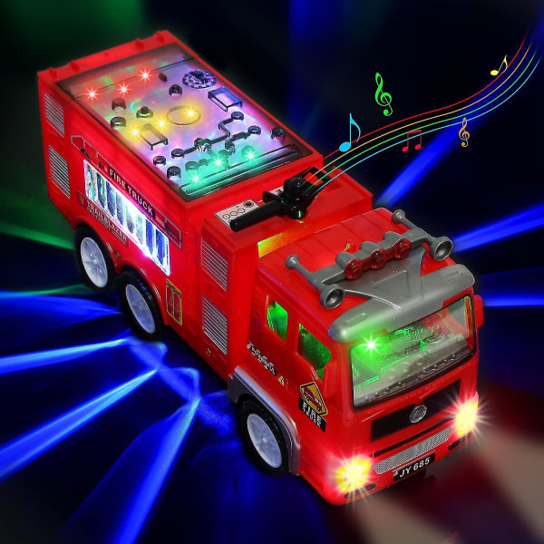 Brandbil Toy 4d Lighted - Elektrisk Brandbil Räddningsbil Med Ljus Och Ljud, Pedagogisk Led Lightning Emergency Vehicle Billeksakspresenter