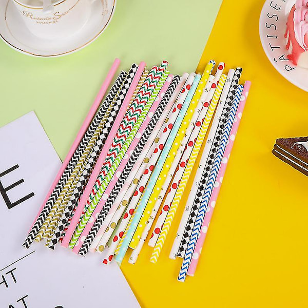 Biohajoavat paperipillit, 100 pilliä juhlatarvikkeille, syntymäpäiville, häihin sekavärisillä pisteillä Mixed Color Dots