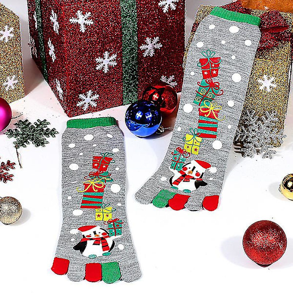 Unisex Xmas roliga fem fingrar tå strumpa jul mid kalv strumpor Grey Penguin