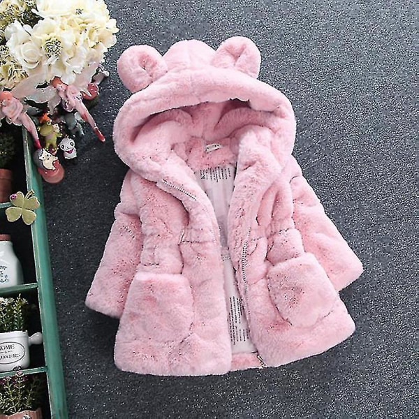 Hhcx-kid pige Fluffy imiteret pels hættefrakke fleecejakke Vinter varmt outwear Pink 3-4 Years