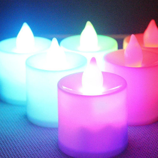 Batteridrevne led fyrfadslys, pakke med 24, flammeløse votive fyrfadslys Farverige blink Colorful flashes