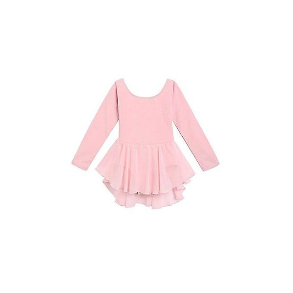 Små flickor O-ringad Långärmad Criss Cross Rygg Volanger Solid Leotard-rosa