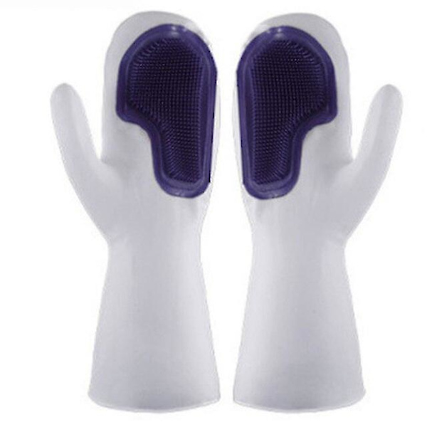 Genanvendelige Opvaskehandsker Opvaske Handsker Silikone Gummi Handske Husholdningsscrubber Køkken Rengøringsværktøj til hjemmet Purple