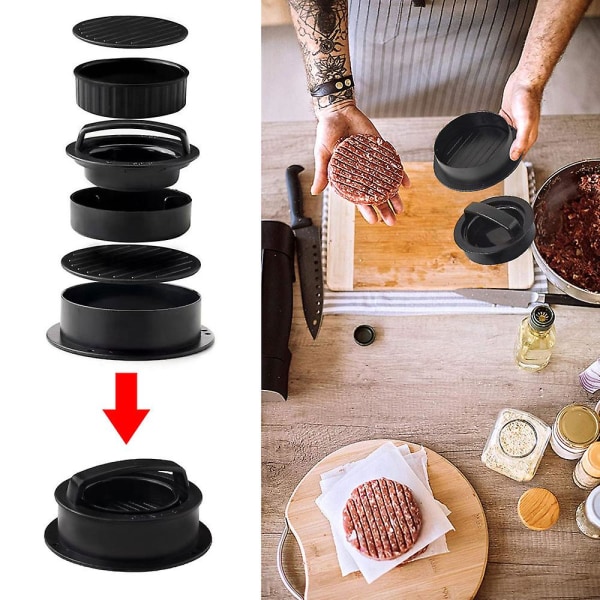 Abs Hamburger Köttpressmaskin Rund Form Non-stick fyllda hamburgarebiffar Nötkött Grill Konditorivaror Form Kökstillbehör ABS Black Single Set