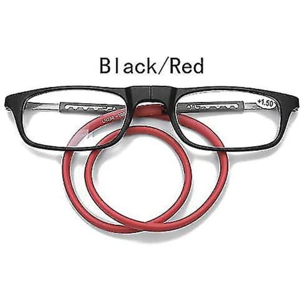 Magnetiska hängande halsglasögon Bärbara hopfällbara Tr90 läsglasögon för män kvinnor Black and Red 3.5x